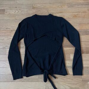 Chic Black Knit Sweater with Tie Detail